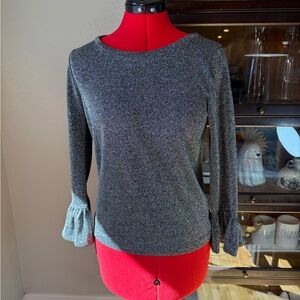 J.Crew Metallic Knit Gray Silver Long Sleeve Ruffle Cuff Sweater Top Size S